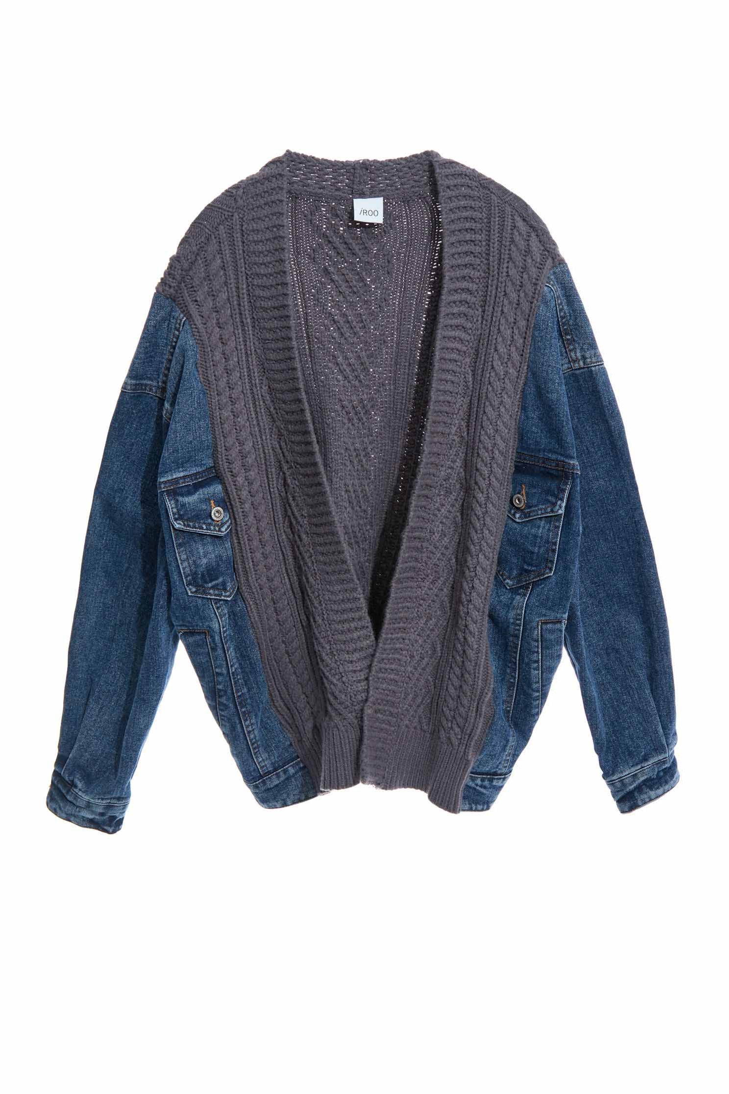 Knit contrast  denim jacket,Jackets,Ready for Winter,Outerwear,Denim,Denim Jaackets,Season (AW) Look,Knitted