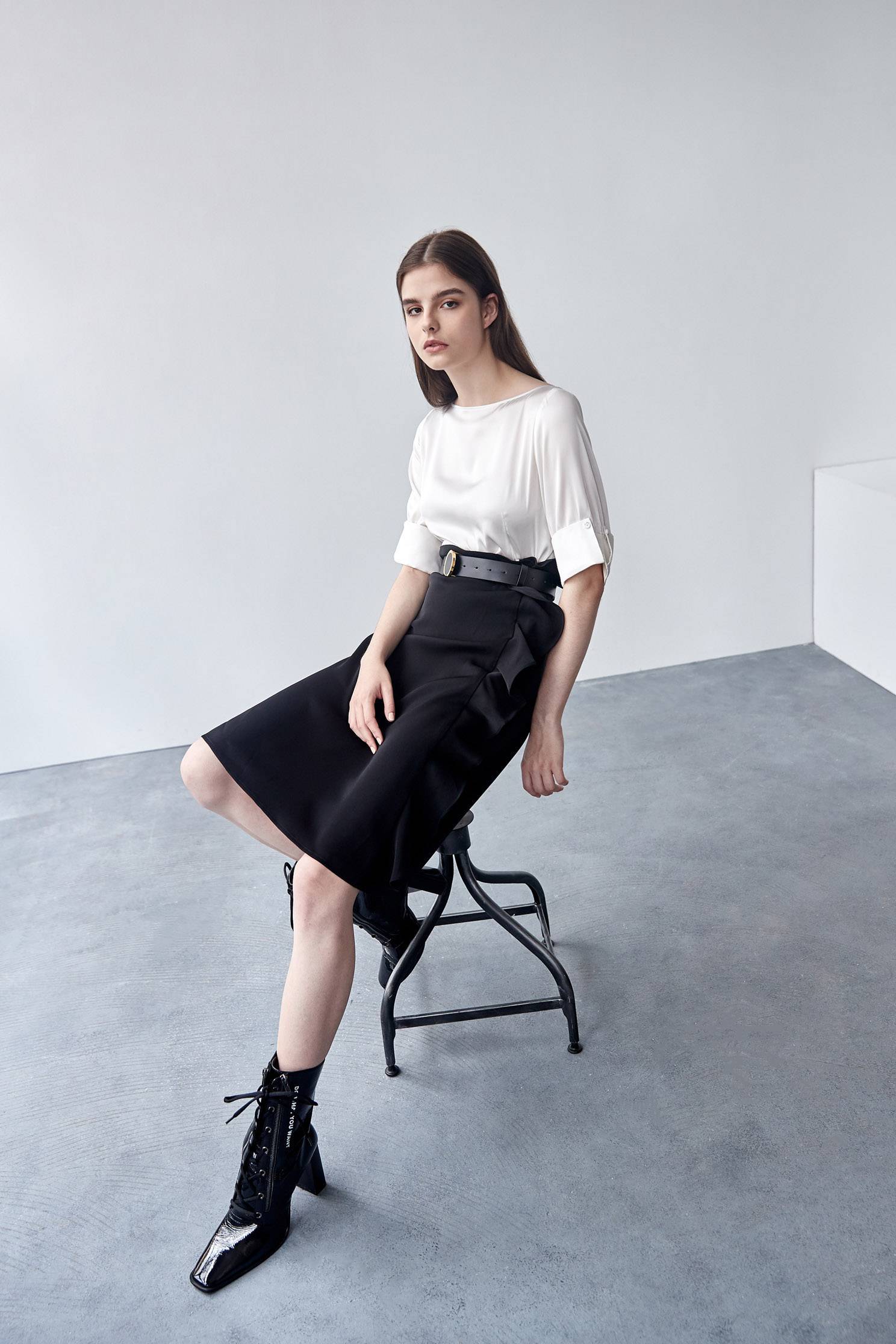 Black-and-white splicing dress,U-neck dresses,boatneckdresses,Outfit of the Day,Dresses,Short sleeve dresses,Season (AW) Look,dresses
