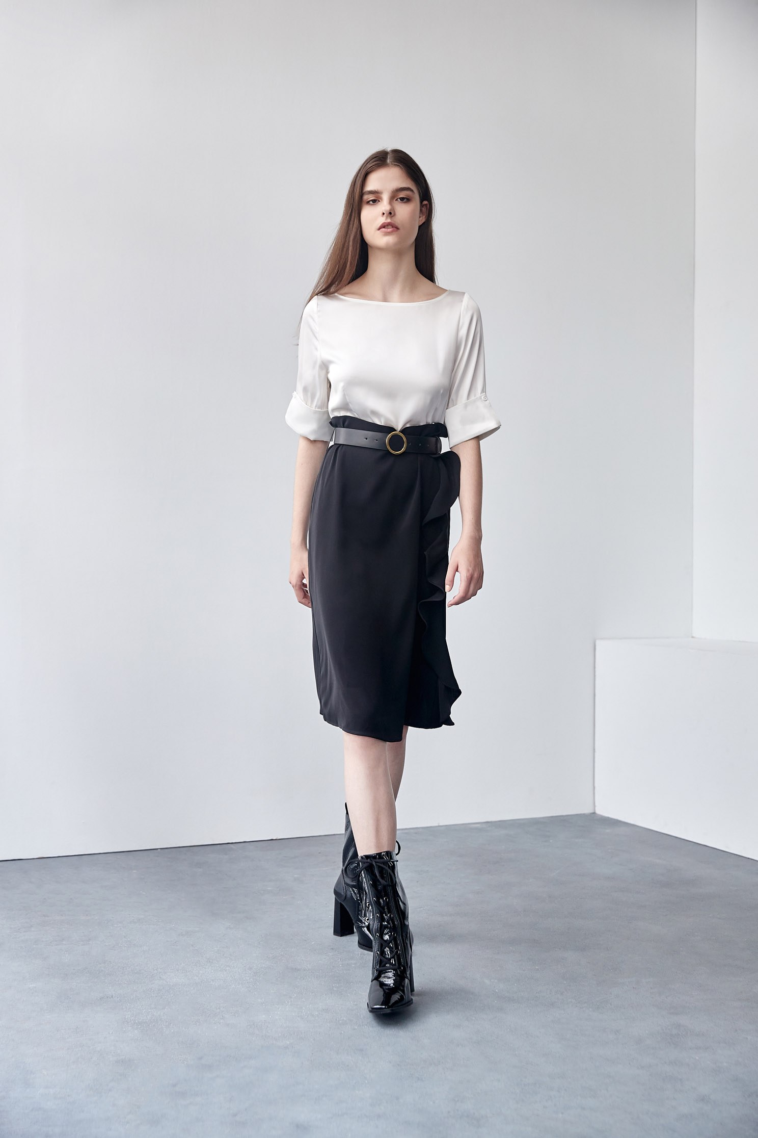 Black-and-white splicing dress,U-neck dresses,boatneckdresses,Outfit of the Day,Dresses,Short sleeve dresses,Season (AW) Look,dresses
