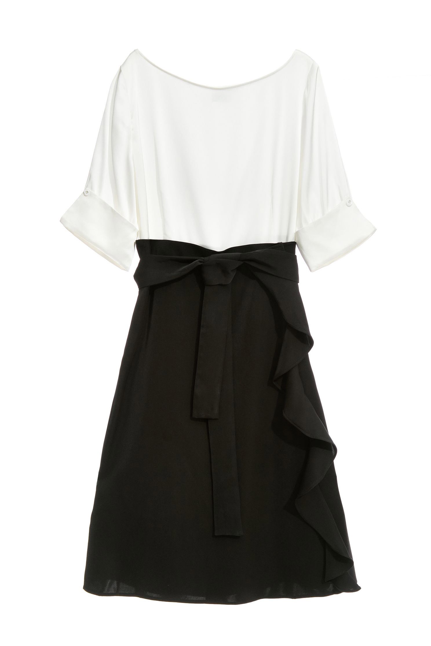Black-and-white splicing dress,U-neck dresses,boatneckdresses,Outfit of the Day,Dresses,Short sleeve dresses,Season (AW) Look,dresses