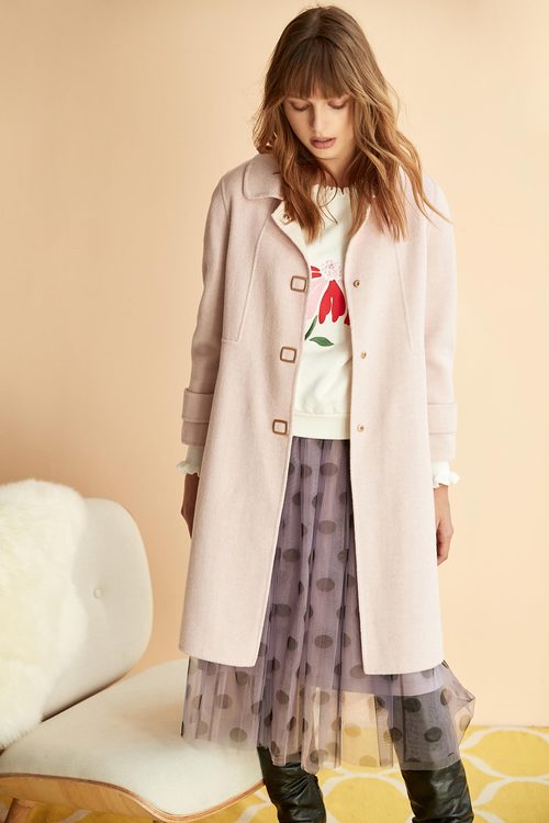 Pink double- faced wool blend coat