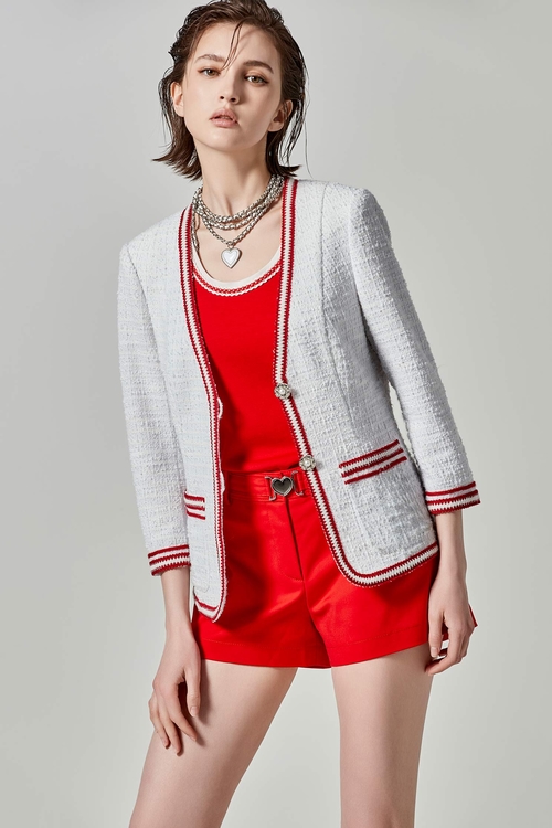 高端紅白飾帶v領外套,一般外套