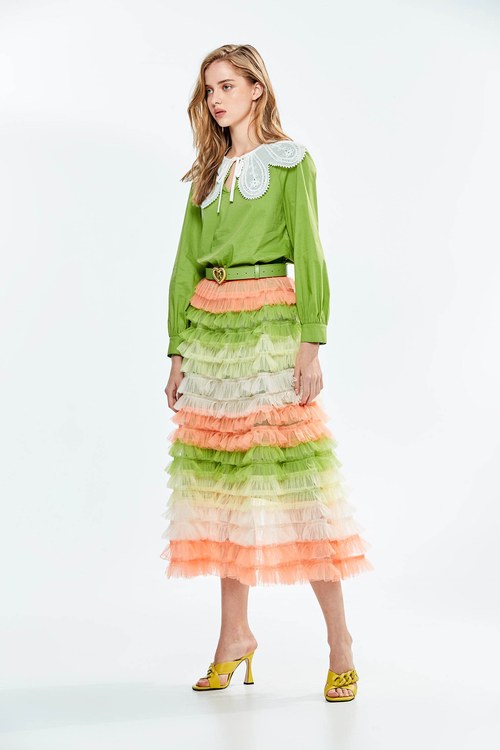 Gradient color muffin mesh skirt