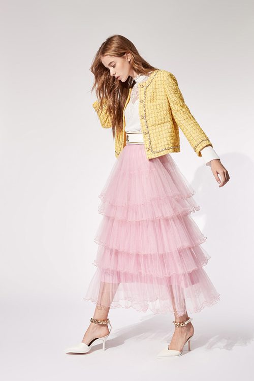 荷葉捲邊長版網紗裙,粉色的力量