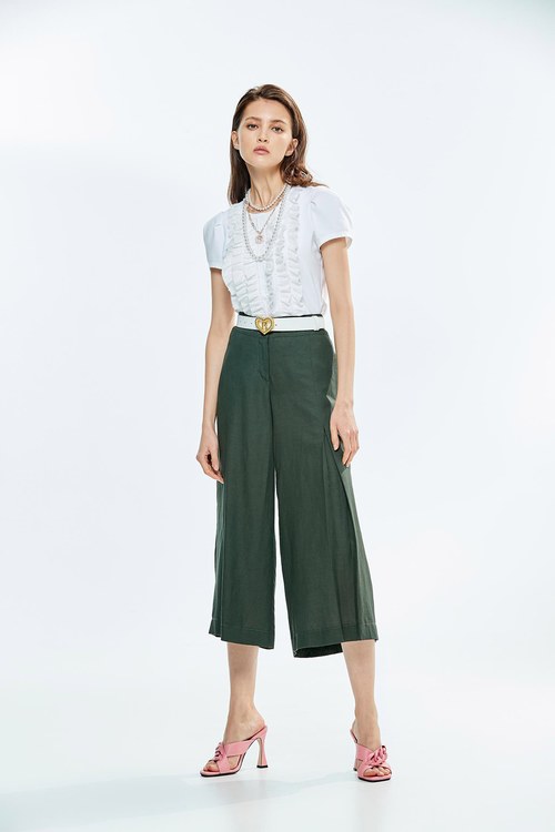 Mid-rise discount green crop wide pants