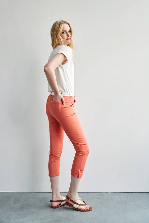 橘紅偽牛仔8分褲,窄管褲,褲子