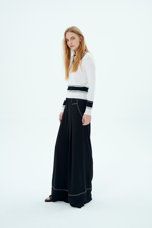 white line WIDE FLOWING TROUSERS