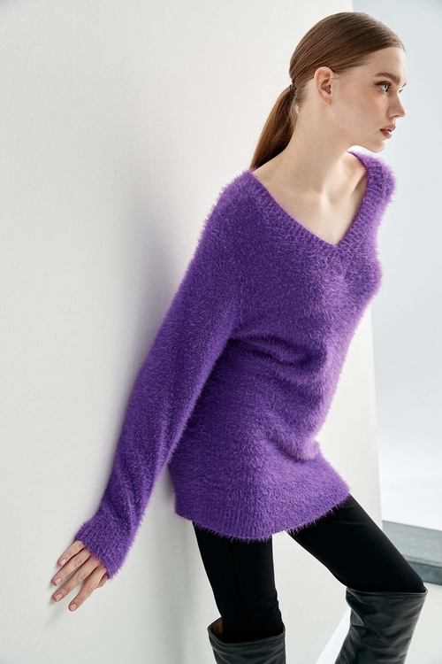 蝴蝶蘭紫針織長上衣,上衣