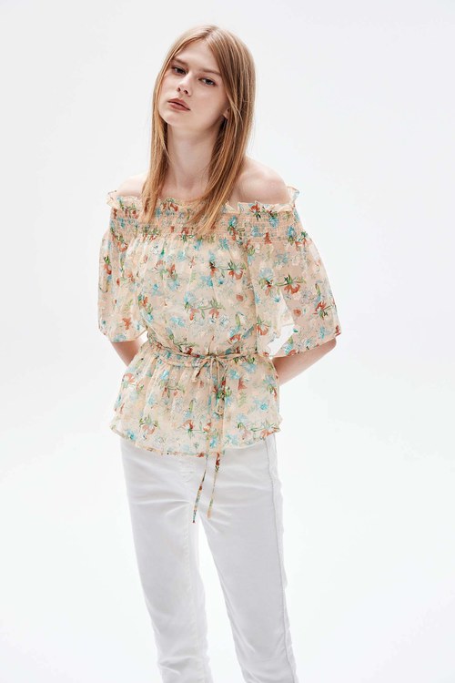 Pastoral style floral chiffon top