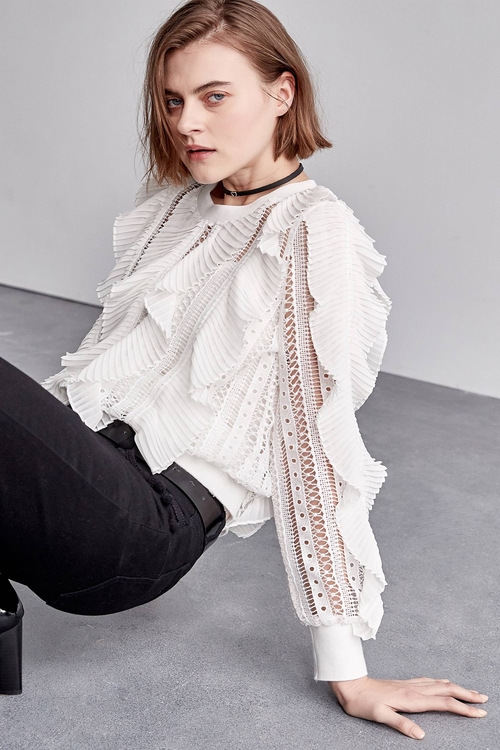 Pleated ruffle lace top