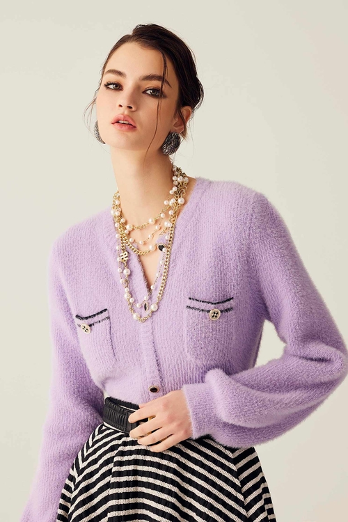 淺蔥紫仿貂毛針織單品,針織衫