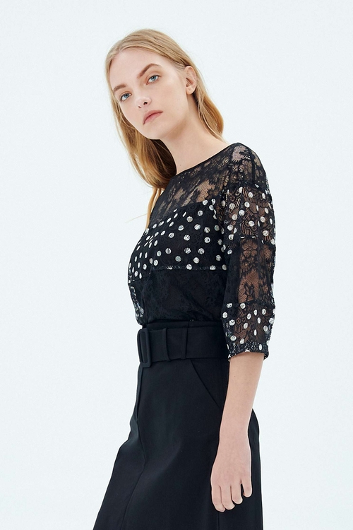 Point lace stitching top