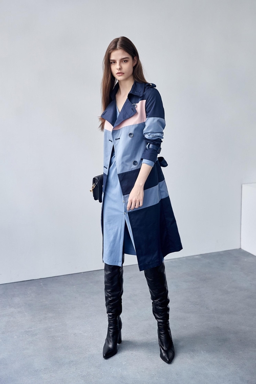 Three-color stitched trench coat