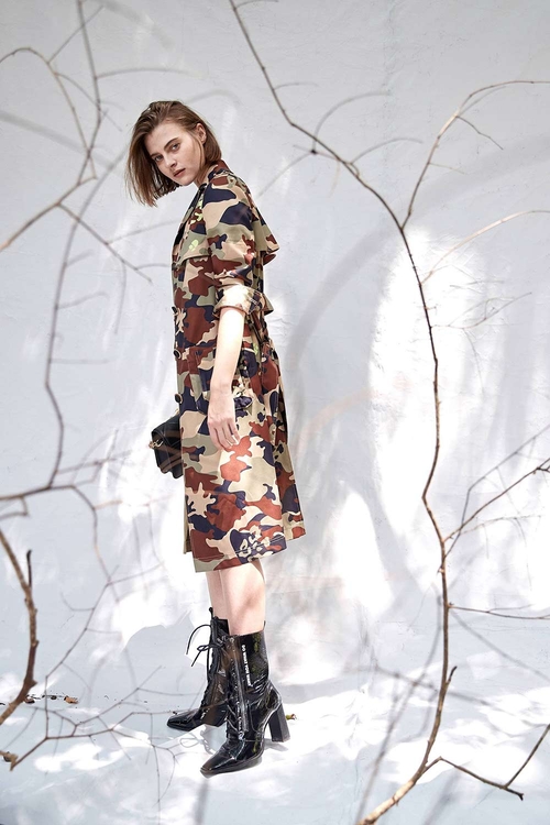 Camouflage trench coat
