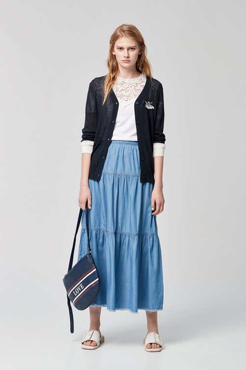 Silk denim stitching skirt