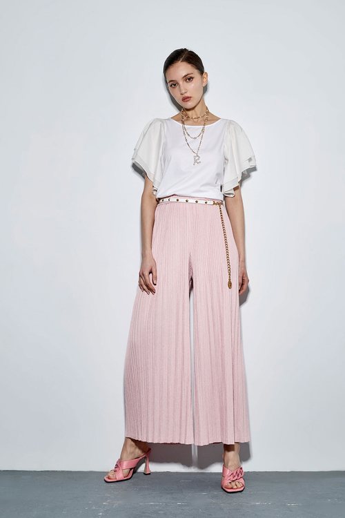 Creased-effect pleated wide trousers
