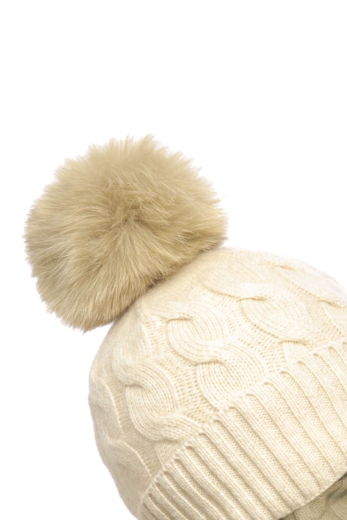 狐狸毛球針織羊絨帽,帽子