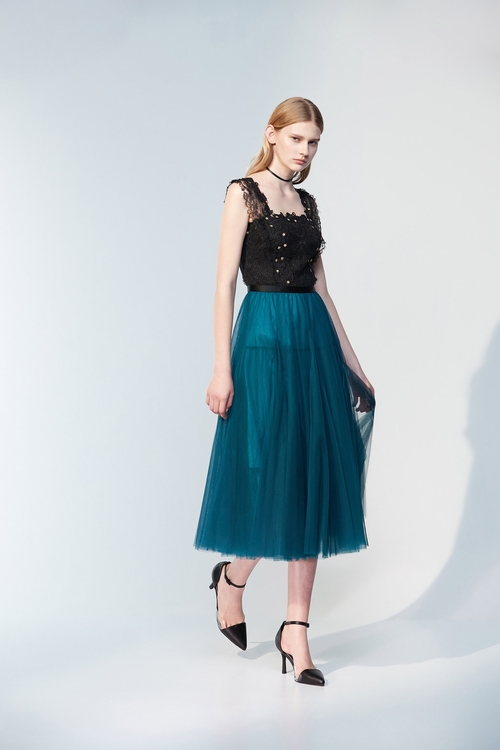 Turquoise tulle long dress