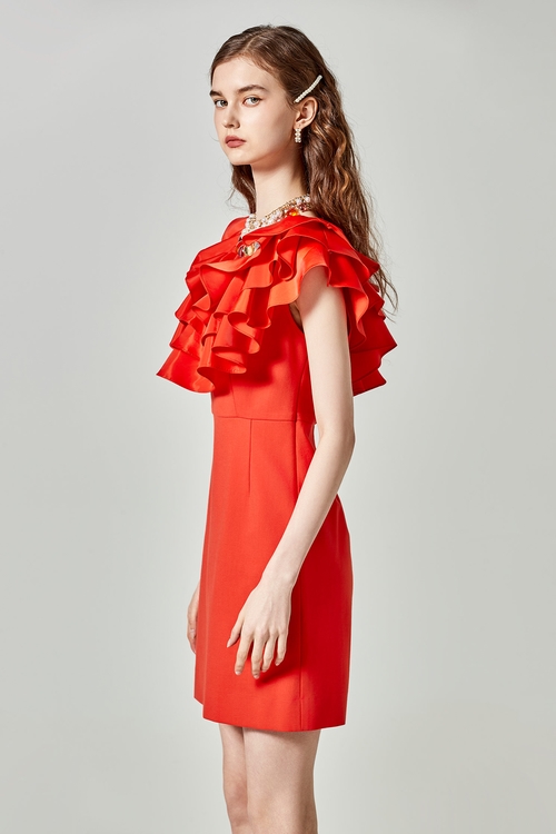 櫻桃番茄色禮服式洋裝,小禮服
