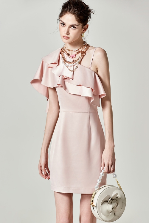 粉鑽色荷葉小禮服,禮服