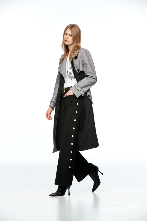 Two-color stitched trench coat