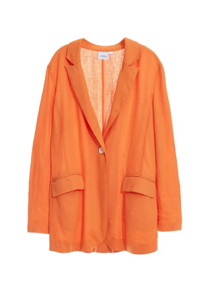 橘色棉麻經典西裝外套