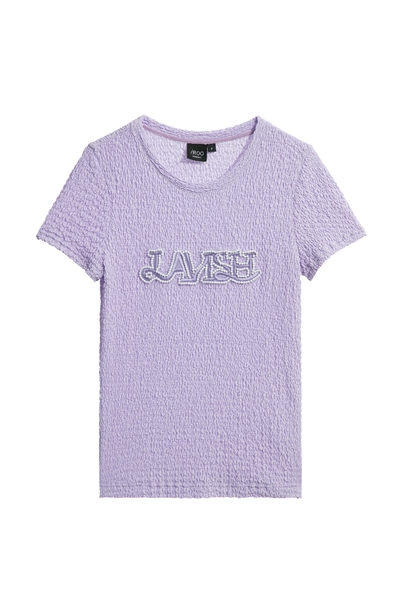 淺蔥紫彈性QQ繡花珍珠T恤