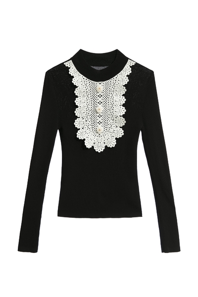 復古lace珍珠飾釦針織上衣