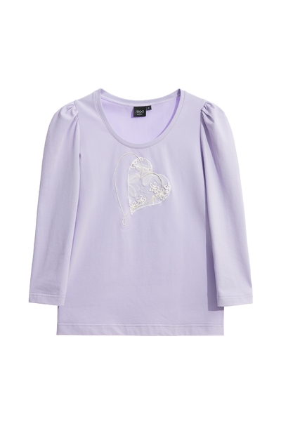 淺蔥紫愛心繡花７分袖T恤