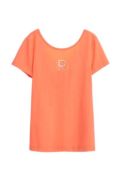 橘色刺繡崁針珠T恤