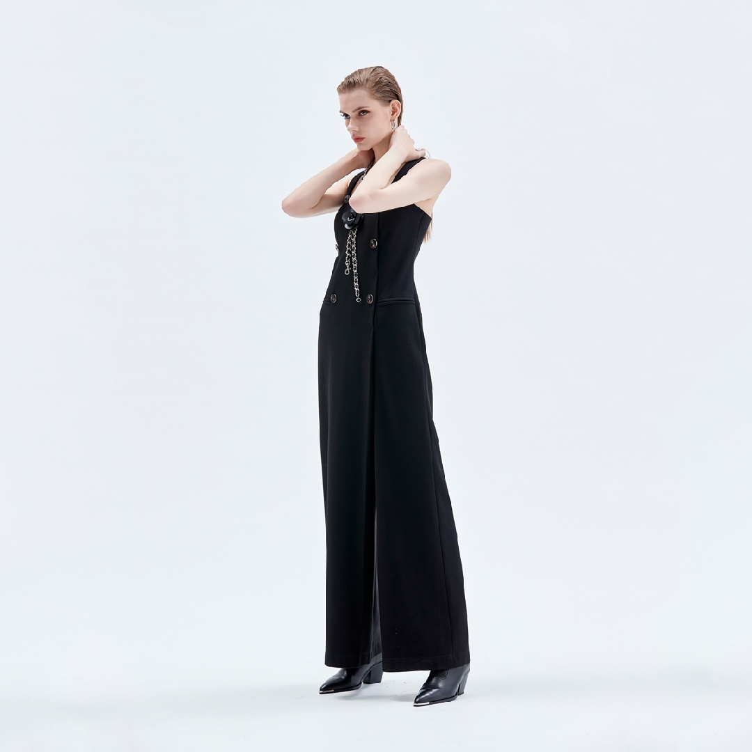 Front Panel Sleeveless Jumpsuit