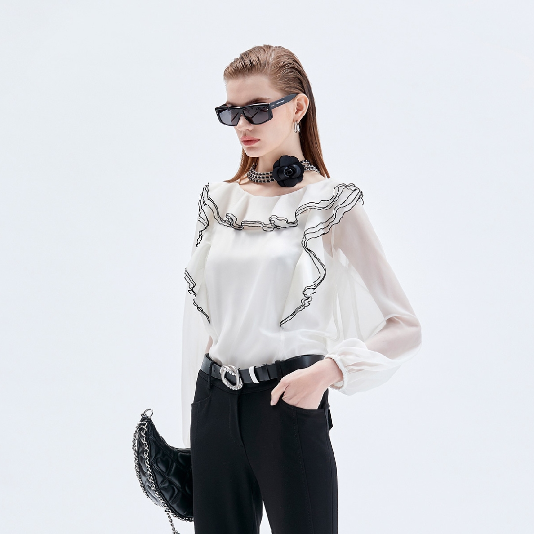 Ruffle Detail Organza Top